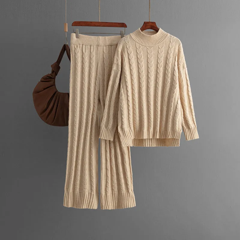 Pre Order:  Solid Fried Dough Twists Knit Sweater   Pants Set