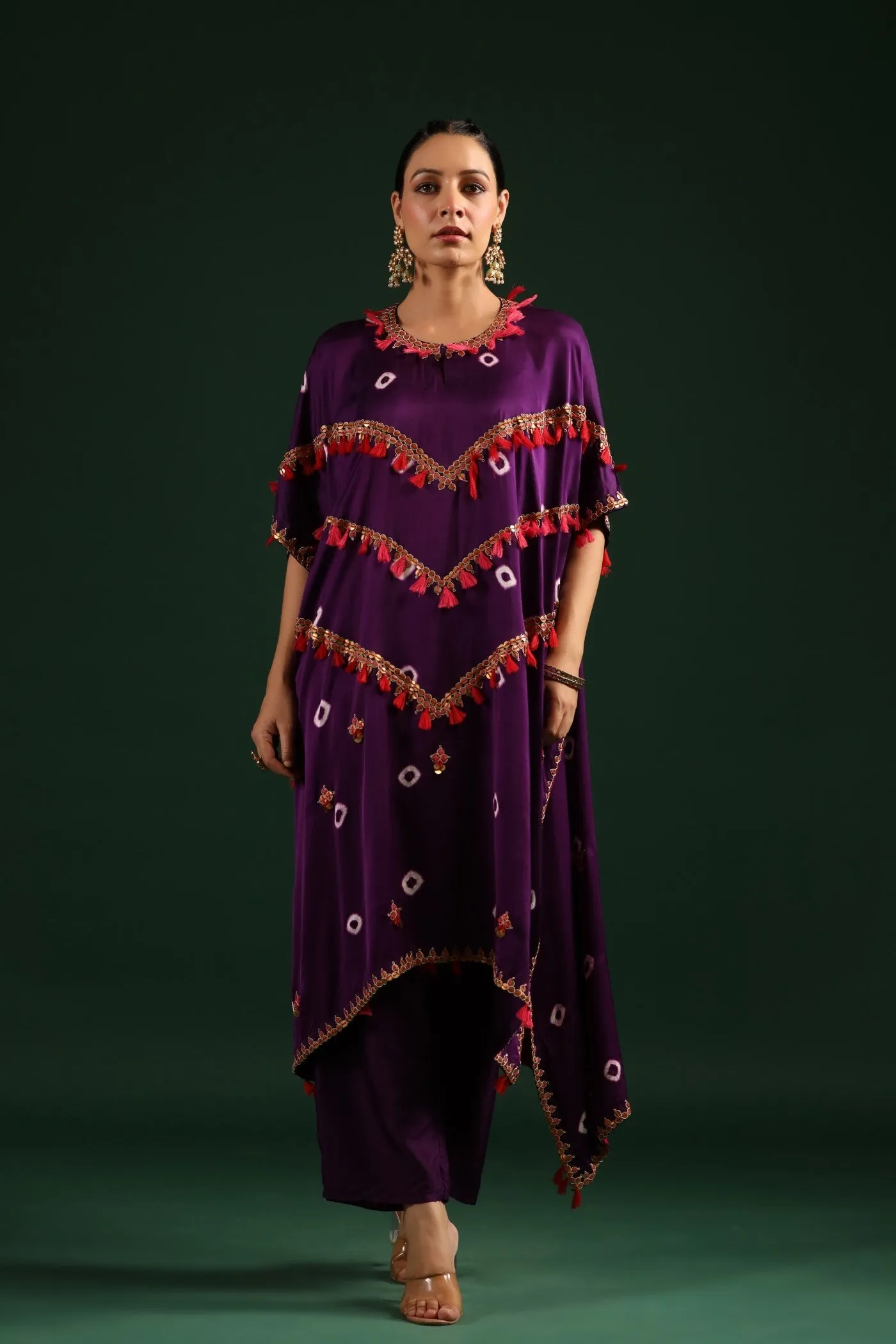 Purple Embellished Kaftan Set