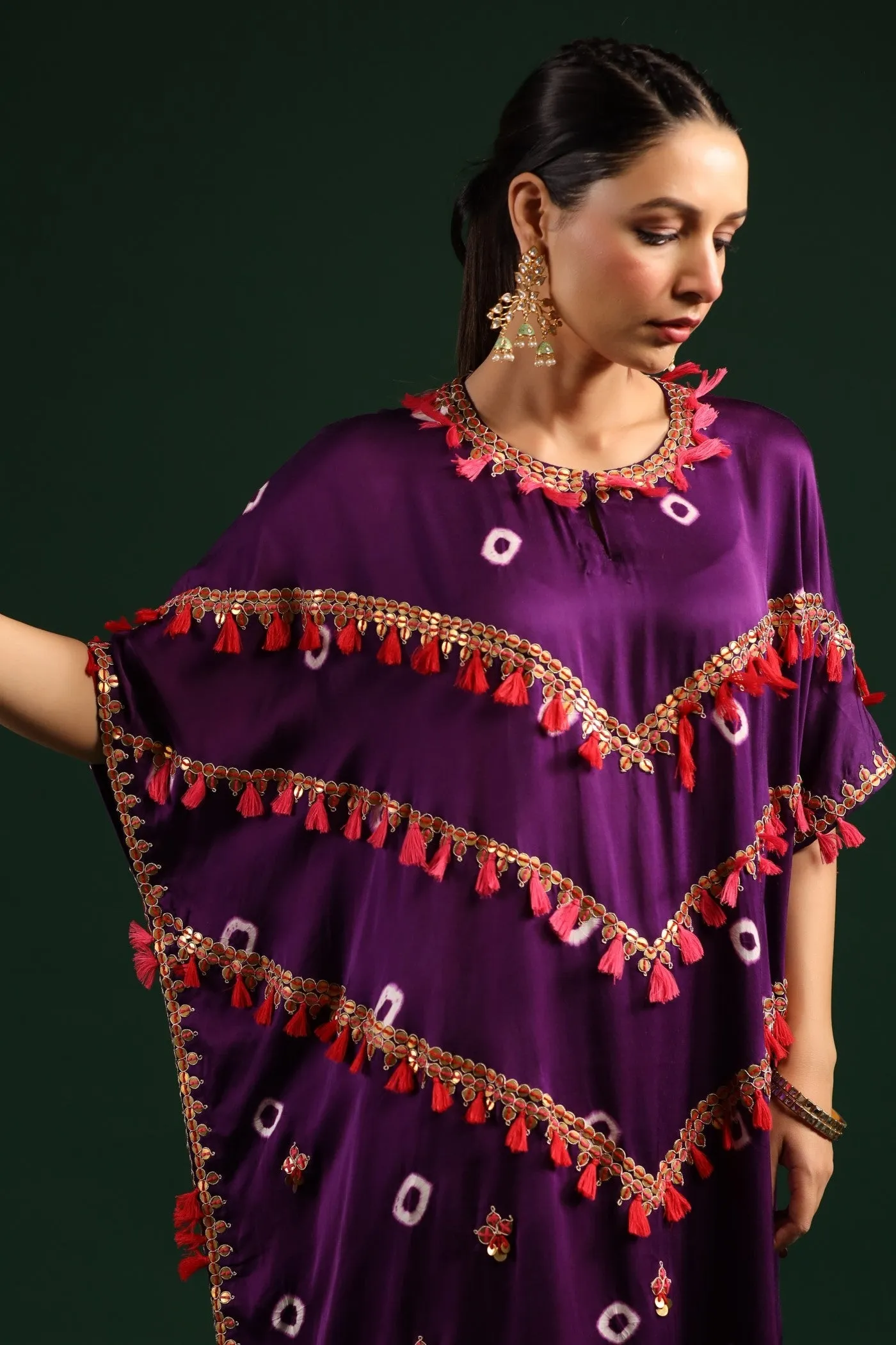 Purple Embellished Kaftan Set