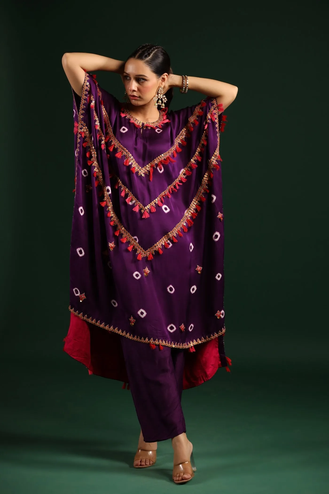 Purple Embellished Kaftan Set