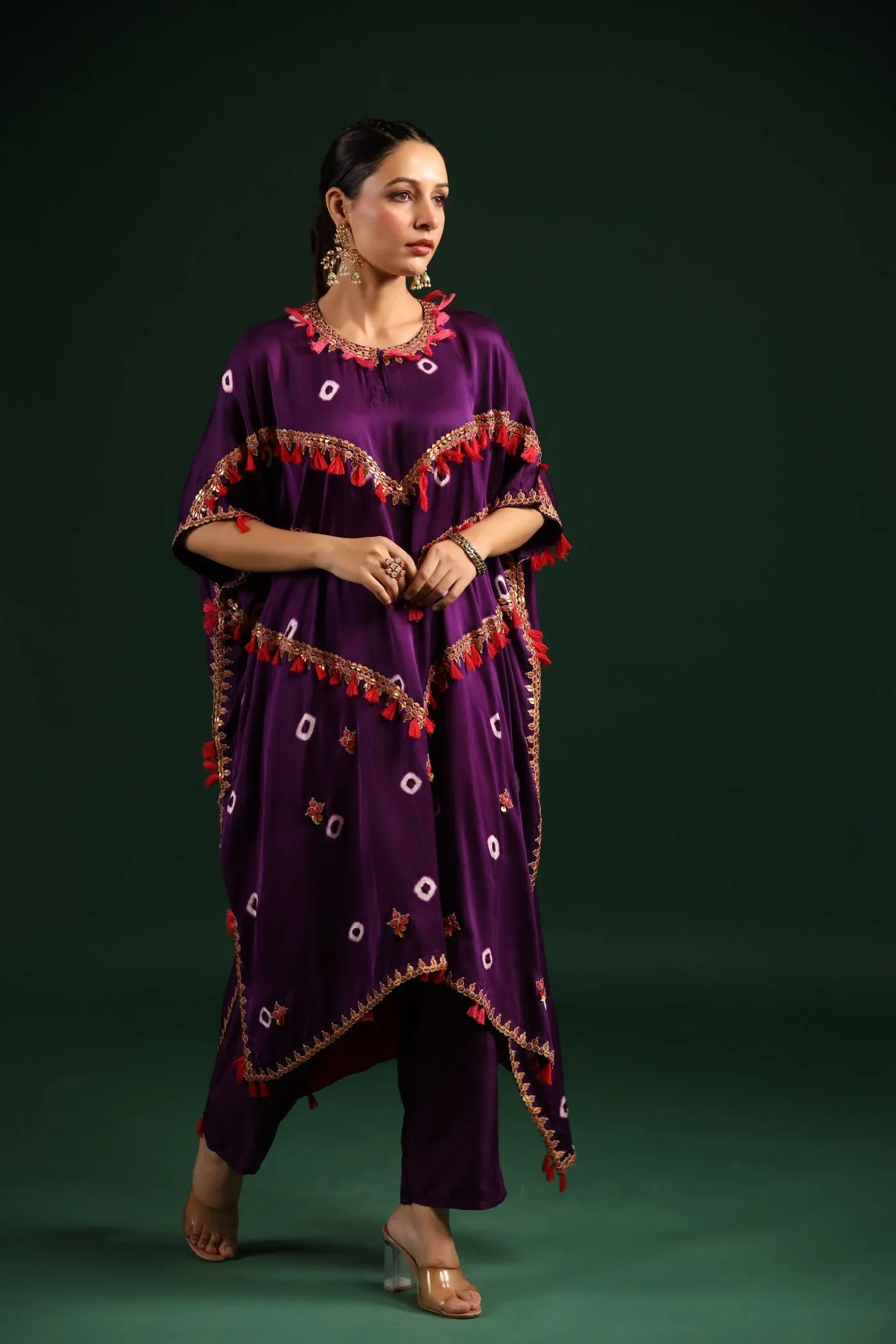 Purple Embellished Kaftan Set