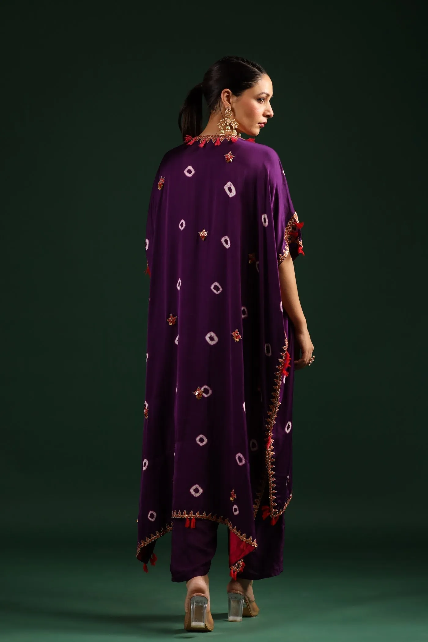 Purple Embellished Kaftan Set