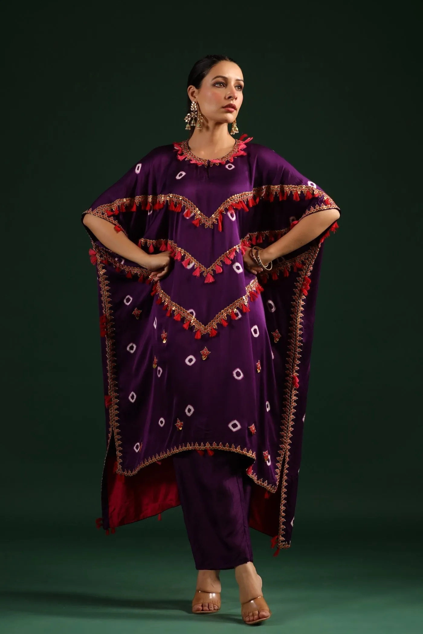 Purple Embellished Kaftan Set