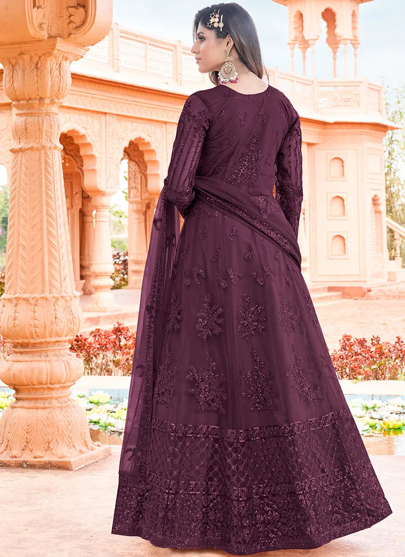 Purple Sequence Embroidery Festive Anarkali Suit