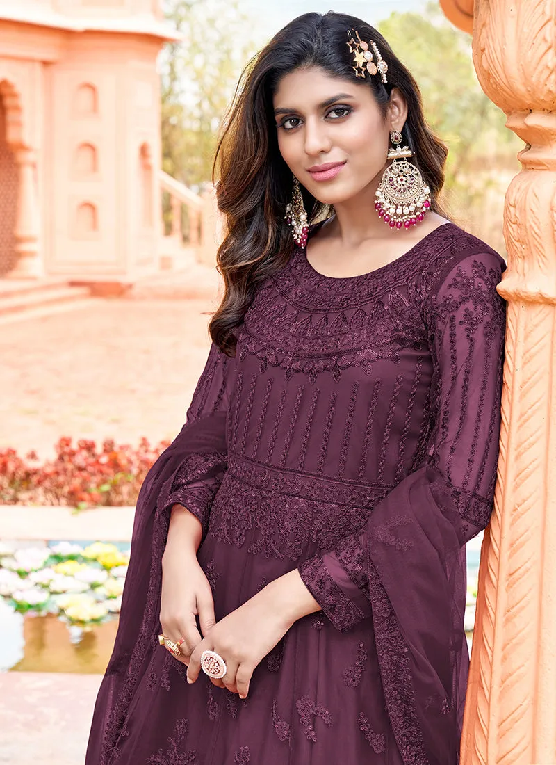 Purple Sequence Embroidery Festive Anarkali Suit