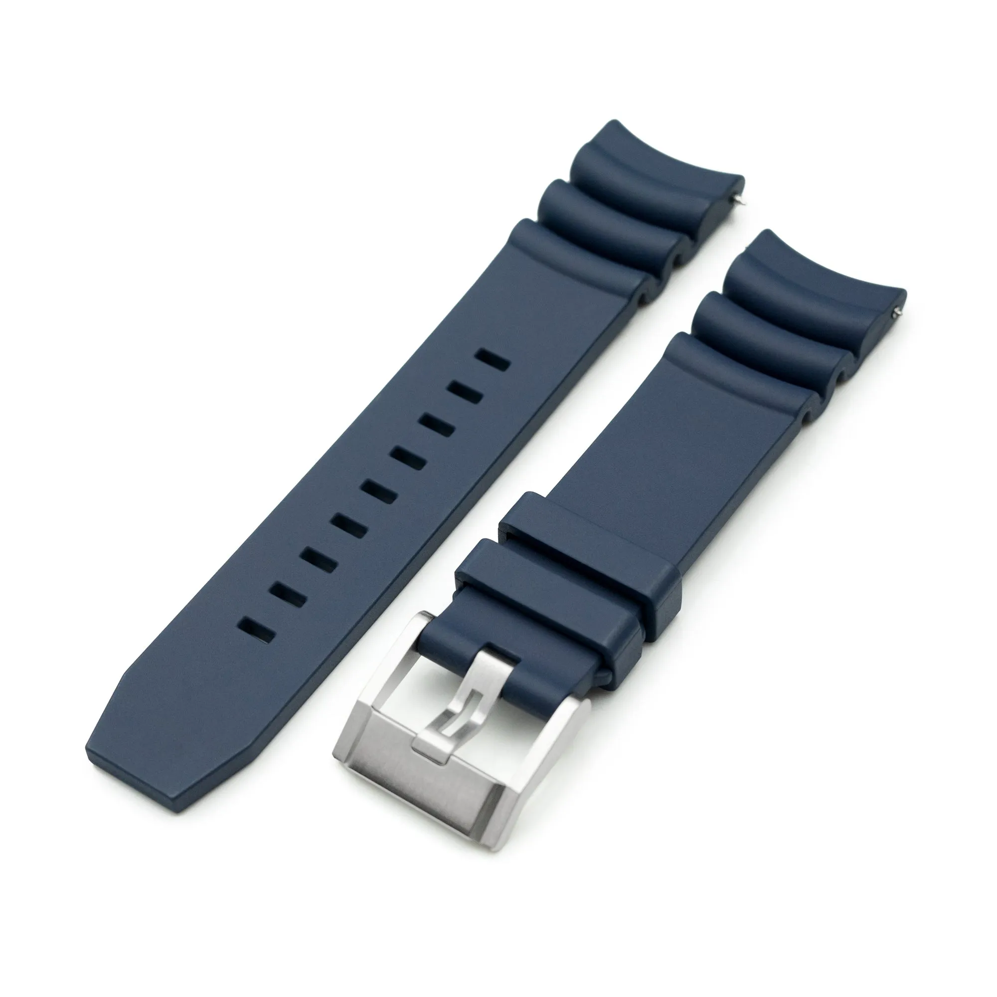 Q.R. Firewave Resilient Curved End FKM rubber Watch Strap, Navy Blue 22mm