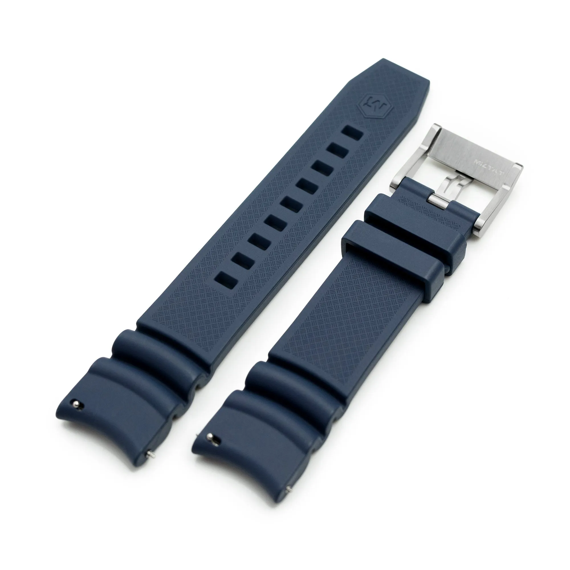 Q.R. Firewave Resilient Curved End FKM rubber Watch Strap, Navy Blue 22mm