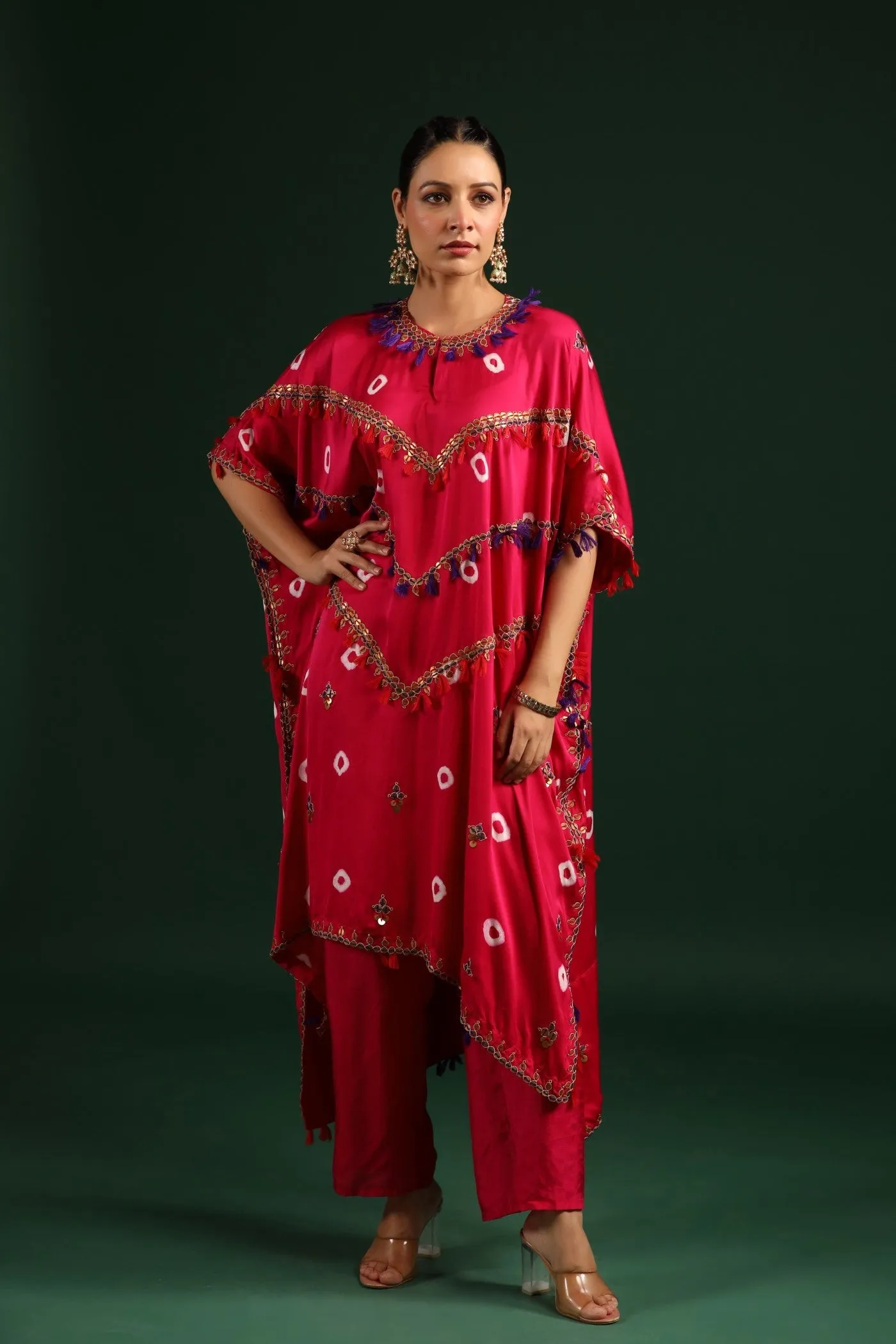 Rani Pink Embellished Kaftan Set