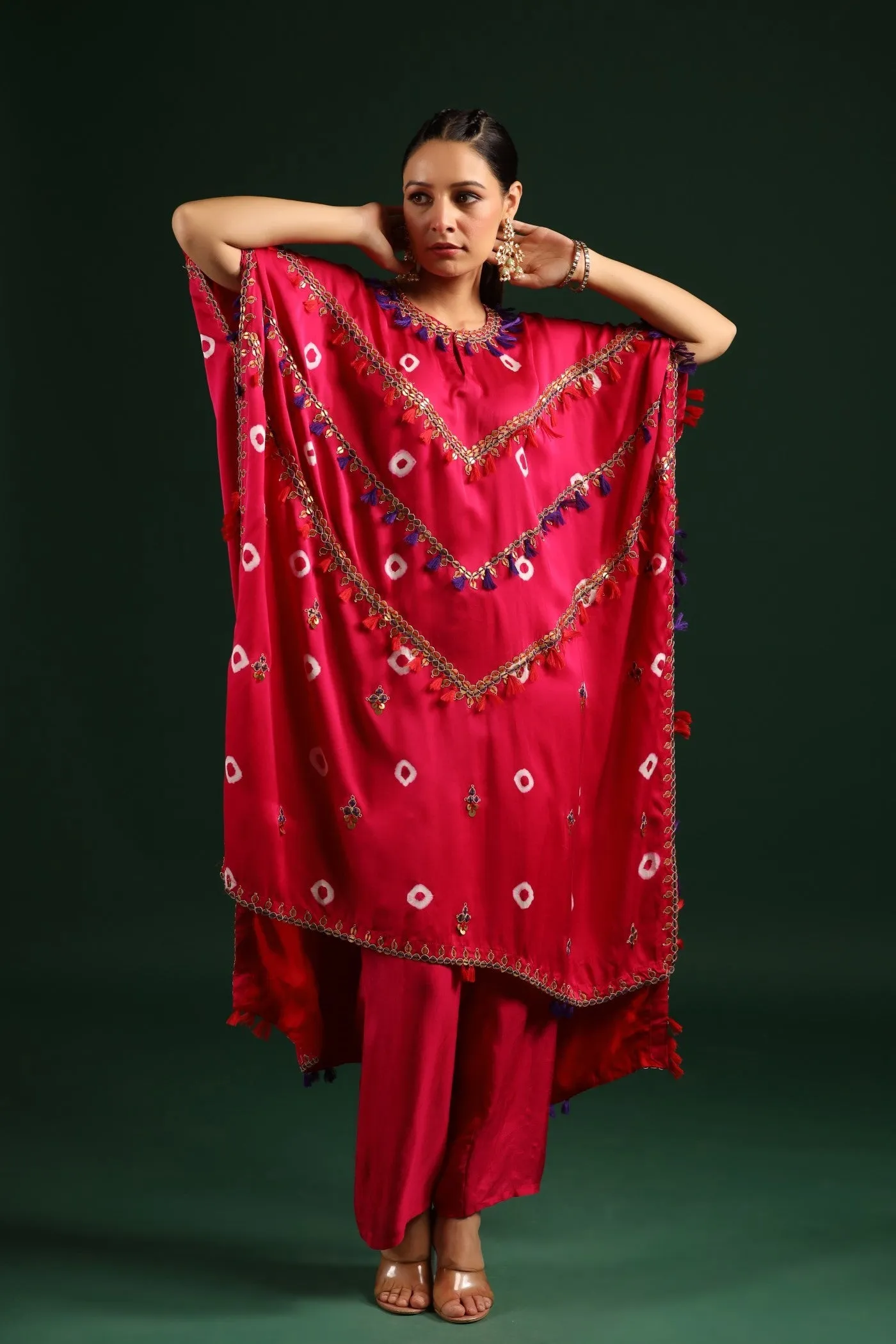 Rani Pink Embellished Kaftan Set