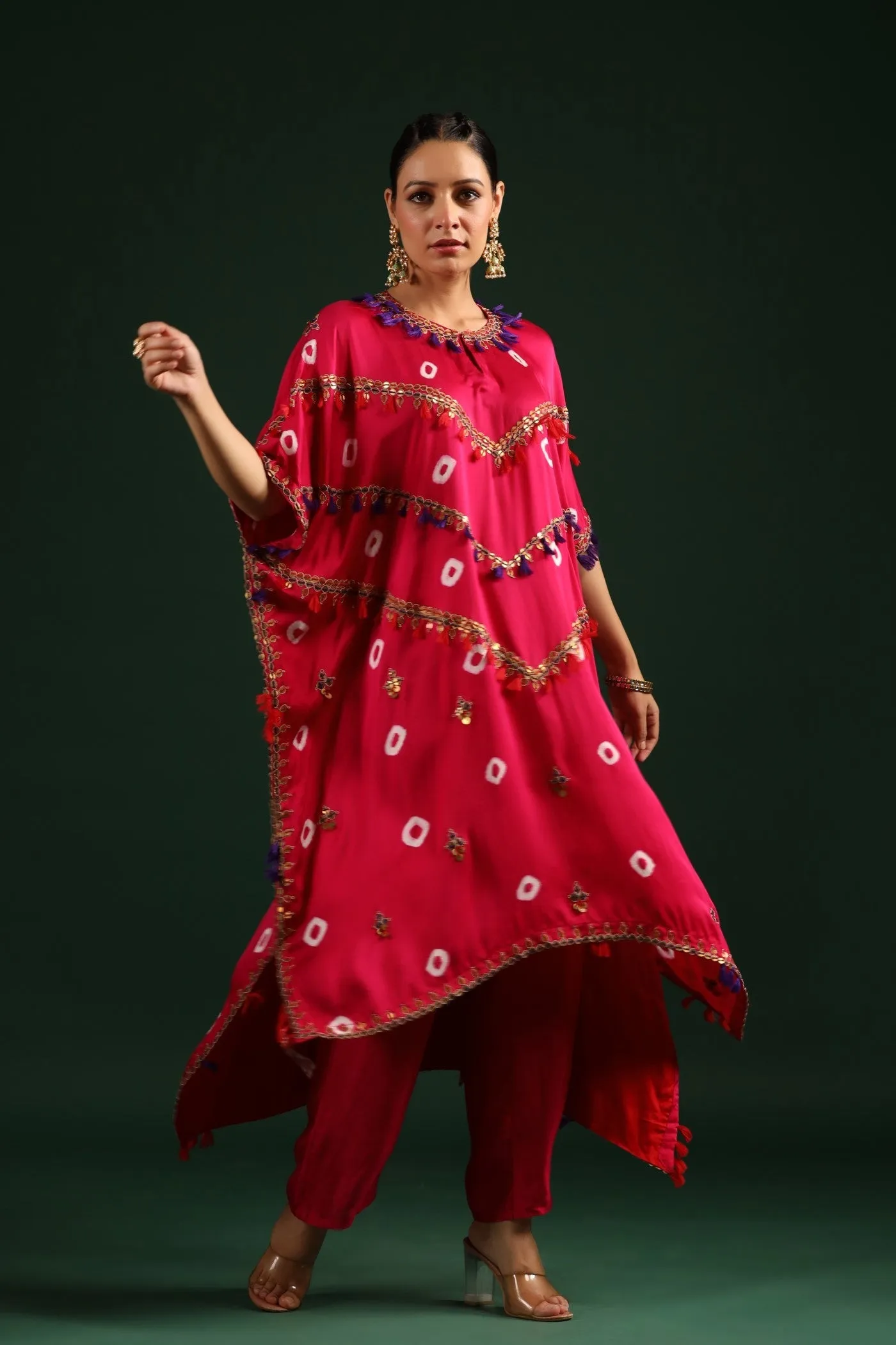 Rani Pink Embellished Kaftan Set