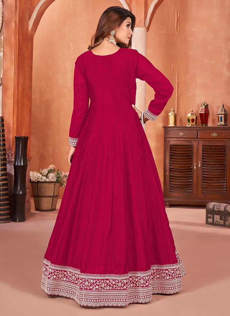 Rani Pink Embroidery Wedding Anarkali Suit