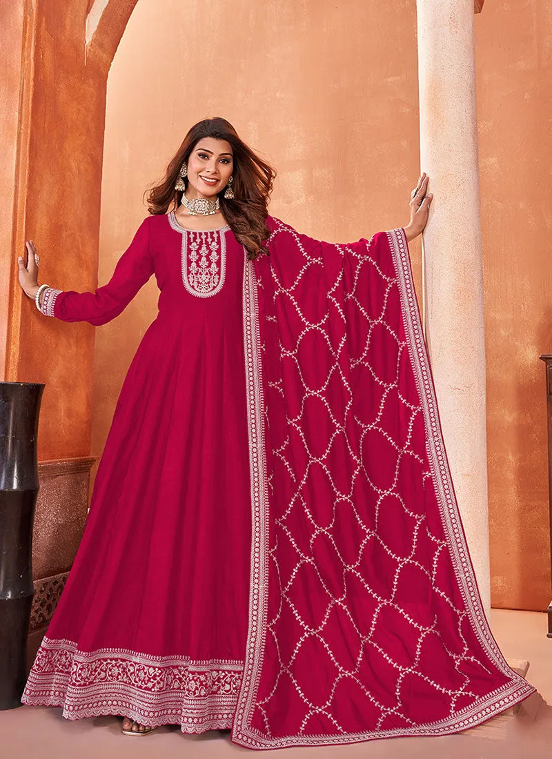 Rani Pink Embroidery Wedding Anarkali Suit