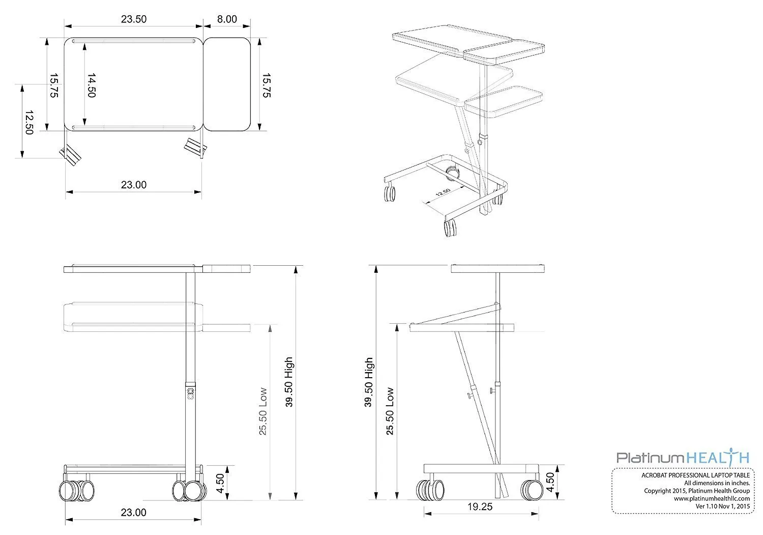 Reconditioned - Acrobat Adjustable Overbed (or) Laptop Table - White Birch