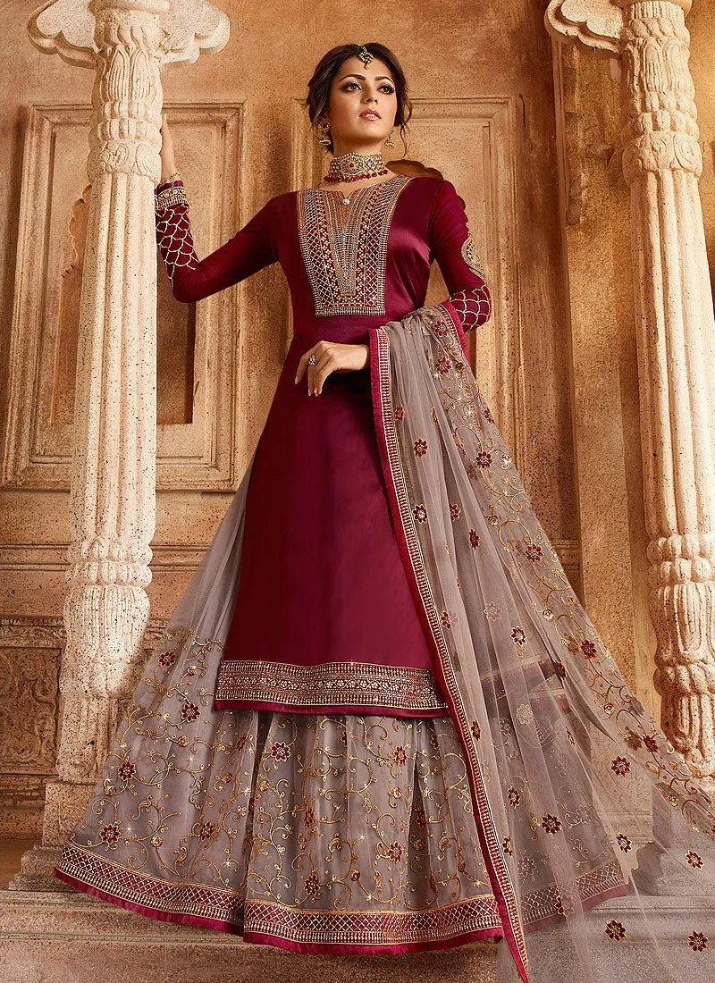 Red And Pink Dual Bottom Lehenga/Pant Kurti Set