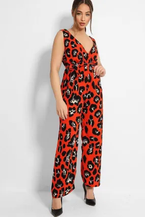 Red Black Leopard Print Sleeveless Jumpsuit