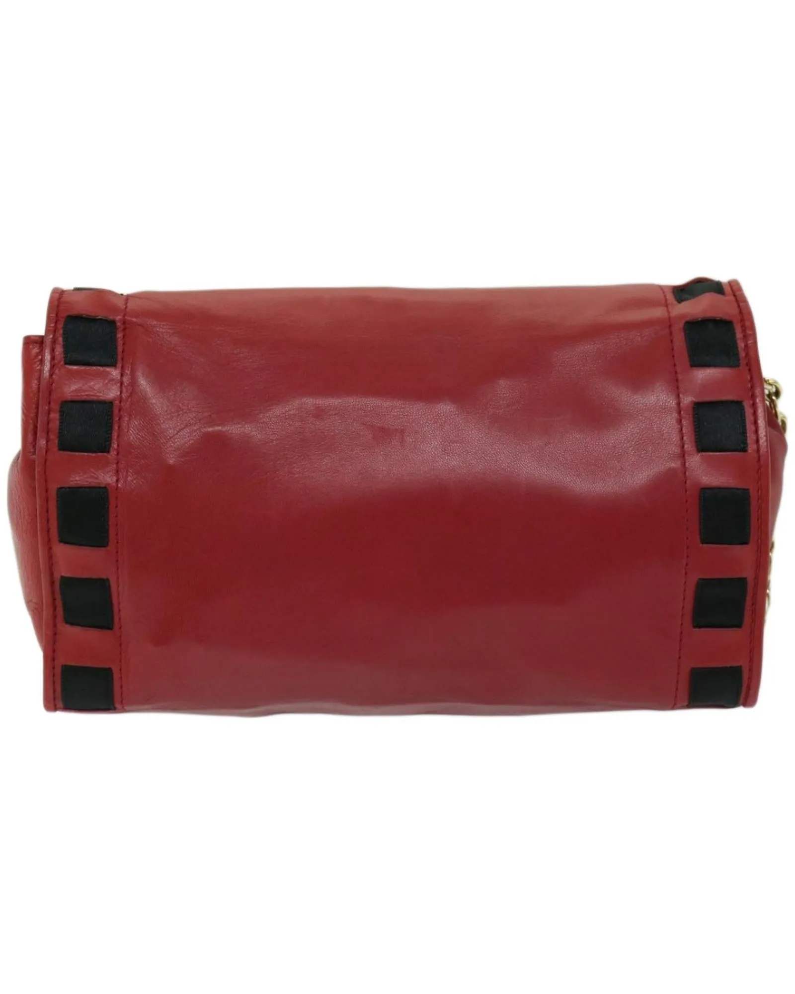 Red Lamb Skin Chain Shoulder Bag with COCO Mark Ribbon Detail