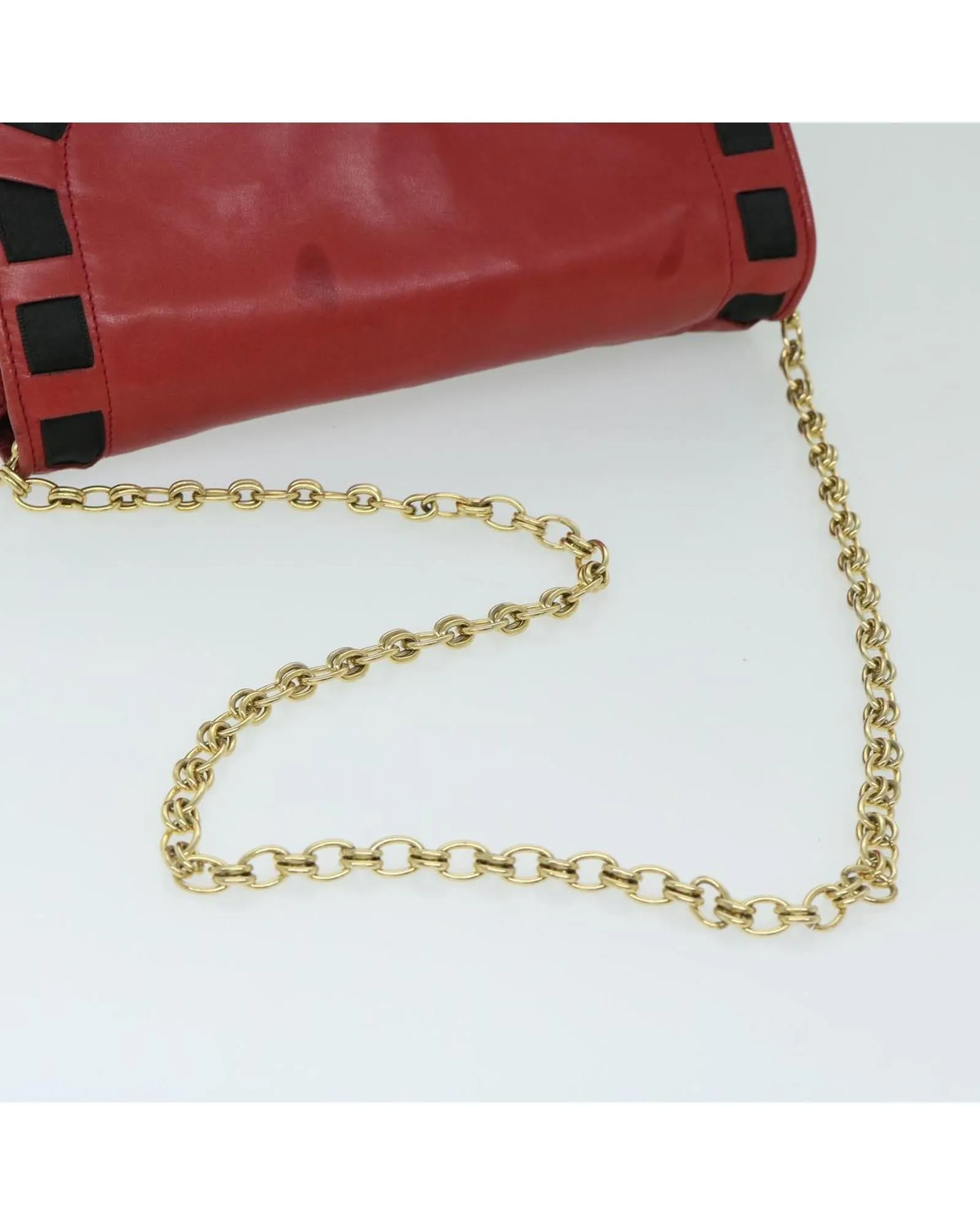 Red Lamb Skin Chain Shoulder Bag with COCO Mark Ribbon Detail