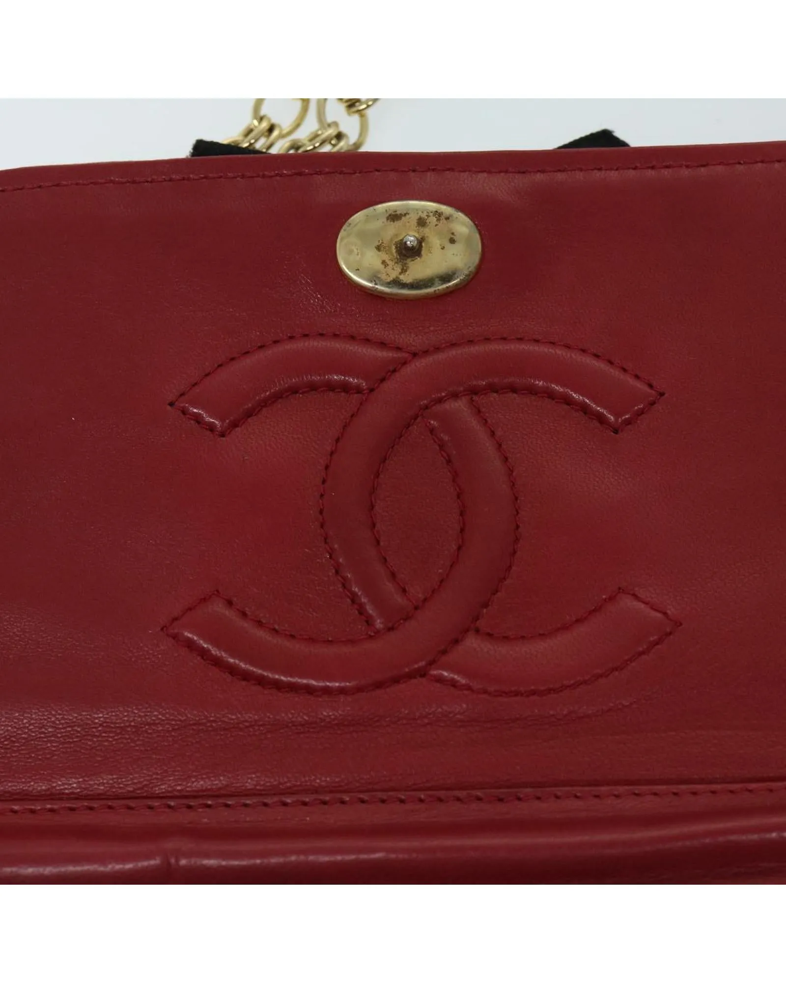 Red Lamb Skin Chain Shoulder Bag with COCO Mark Ribbon Detail