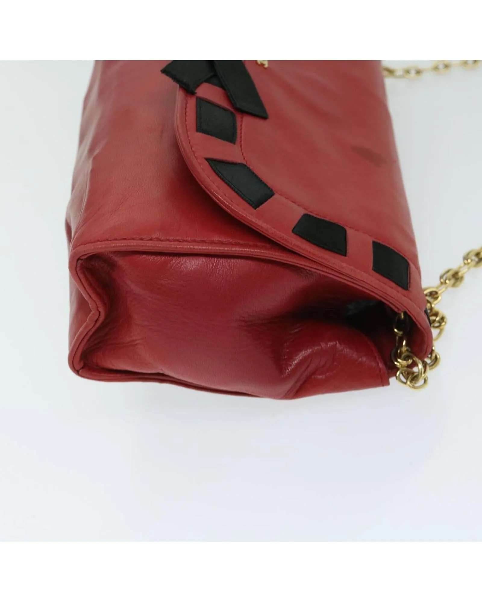 Red Lamb Skin Chain Shoulder Bag with COCO Mark Ribbon Detail