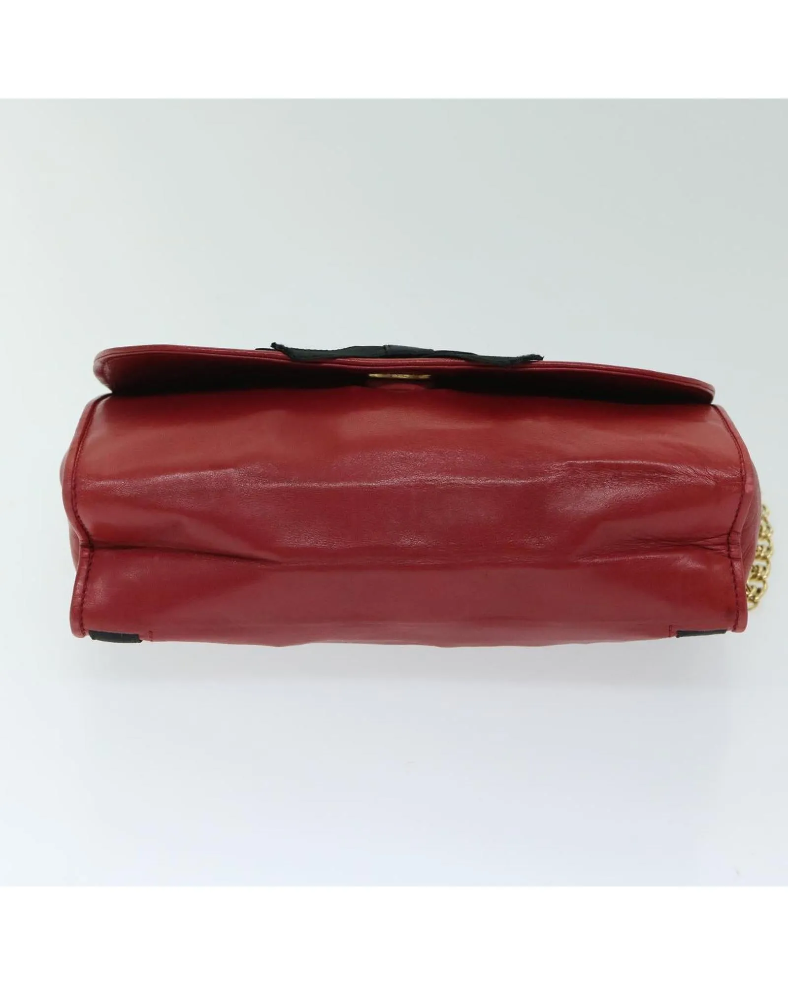 Red Lamb Skin Chain Shoulder Bag with COCO Mark Ribbon Detail