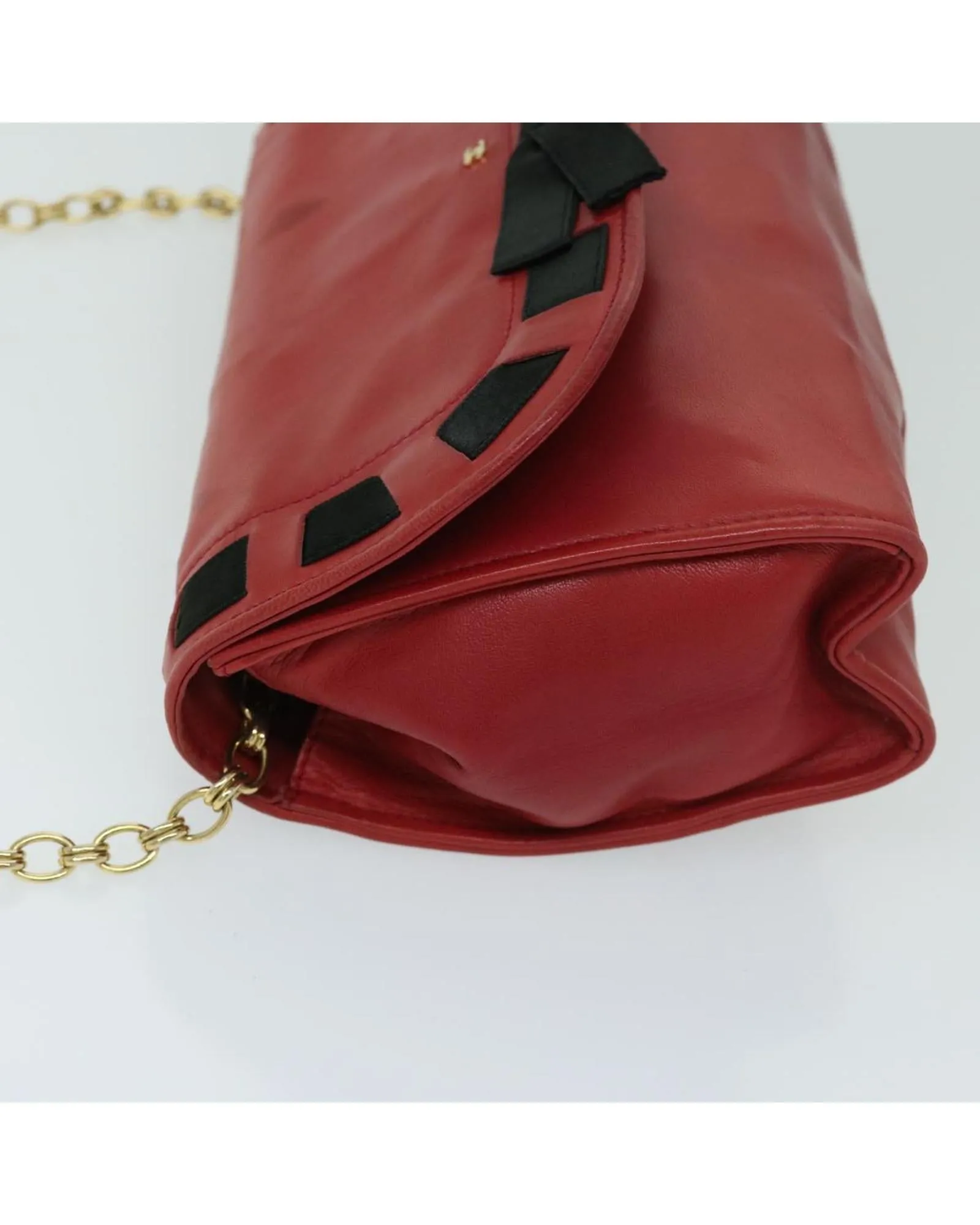 Red Lamb Skin Chain Shoulder Bag with COCO Mark Ribbon Detail