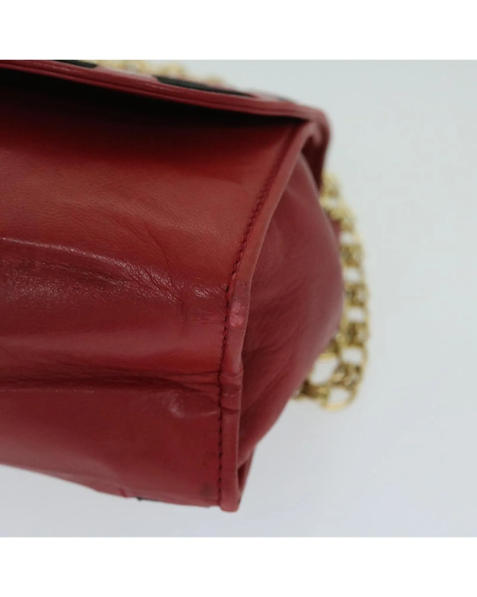 Red Lamb Skin Chain Shoulder Bag with COCO Mark Ribbon Detail