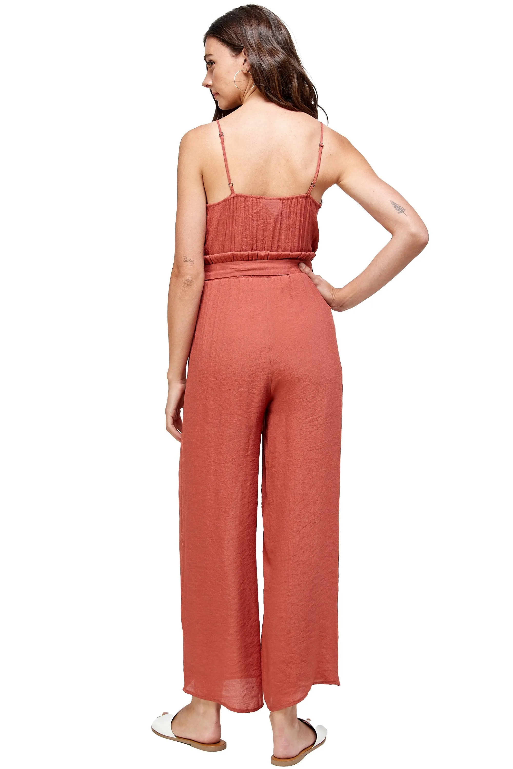 Red Solid JUMPSUIT V Neck With Straps