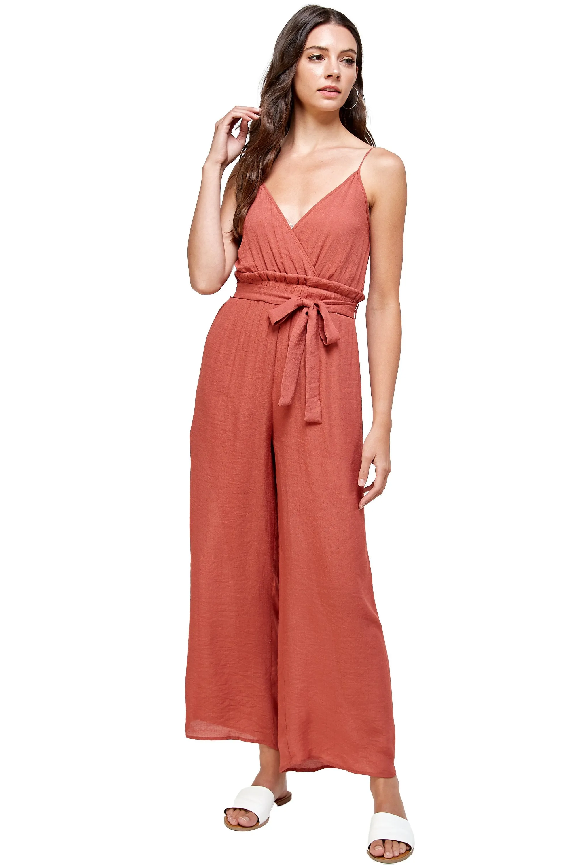 Red Solid JUMPSUIT V Neck With Straps