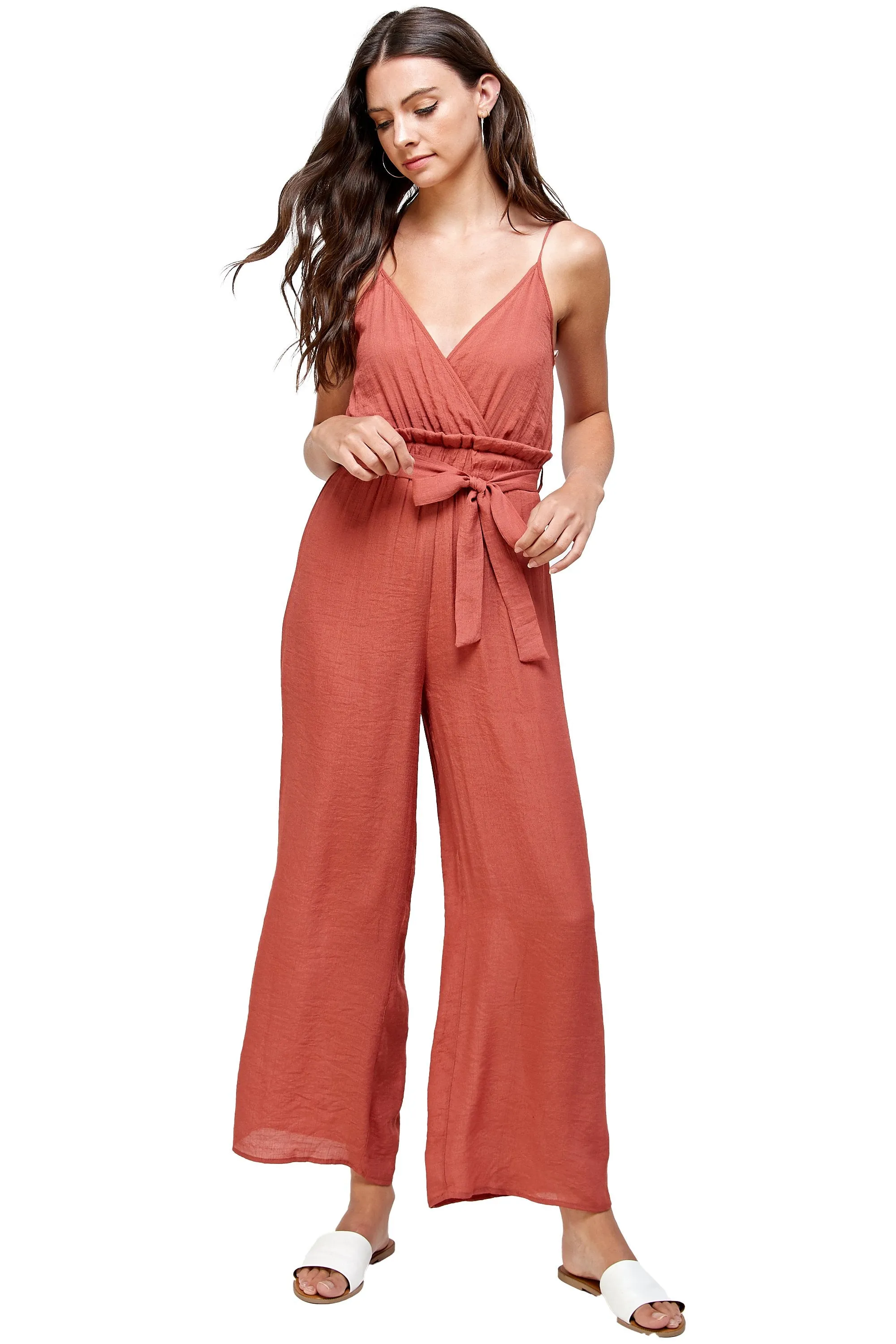 Red Solid JUMPSUIT V Neck With Straps