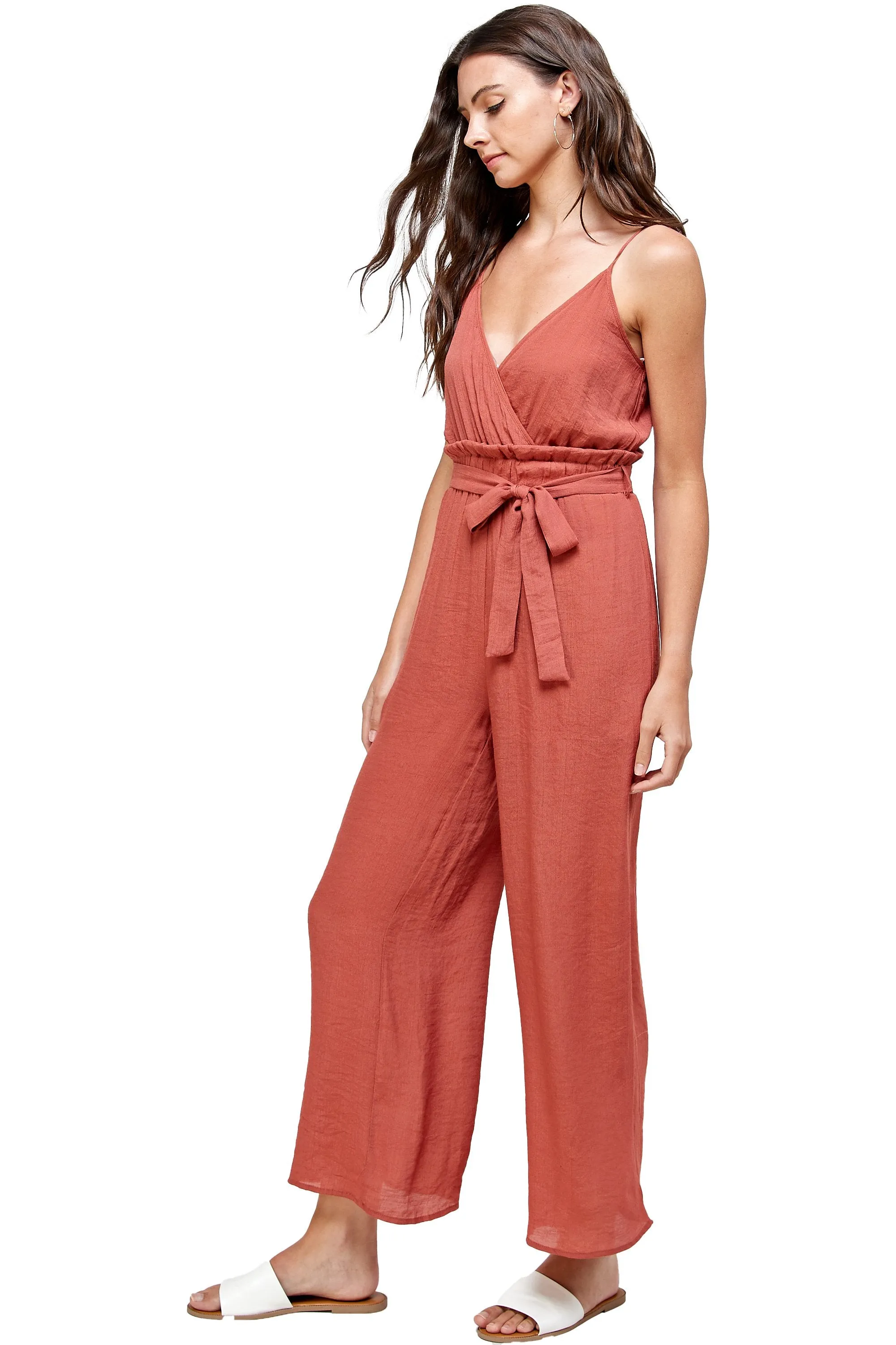 Red Solid JUMPSUIT V Neck With Straps