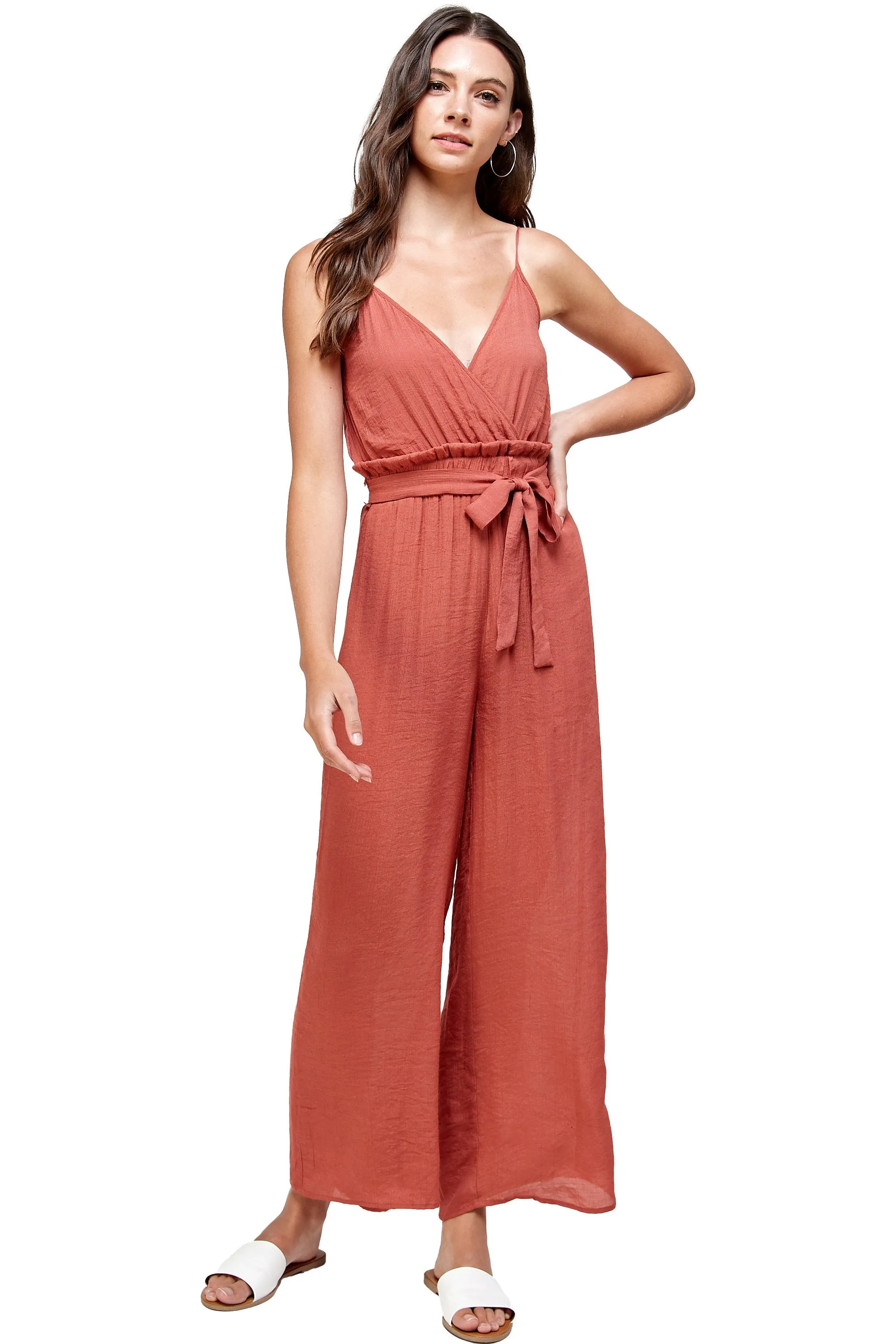 Red Solid JUMPSUIT V Neck With Straps