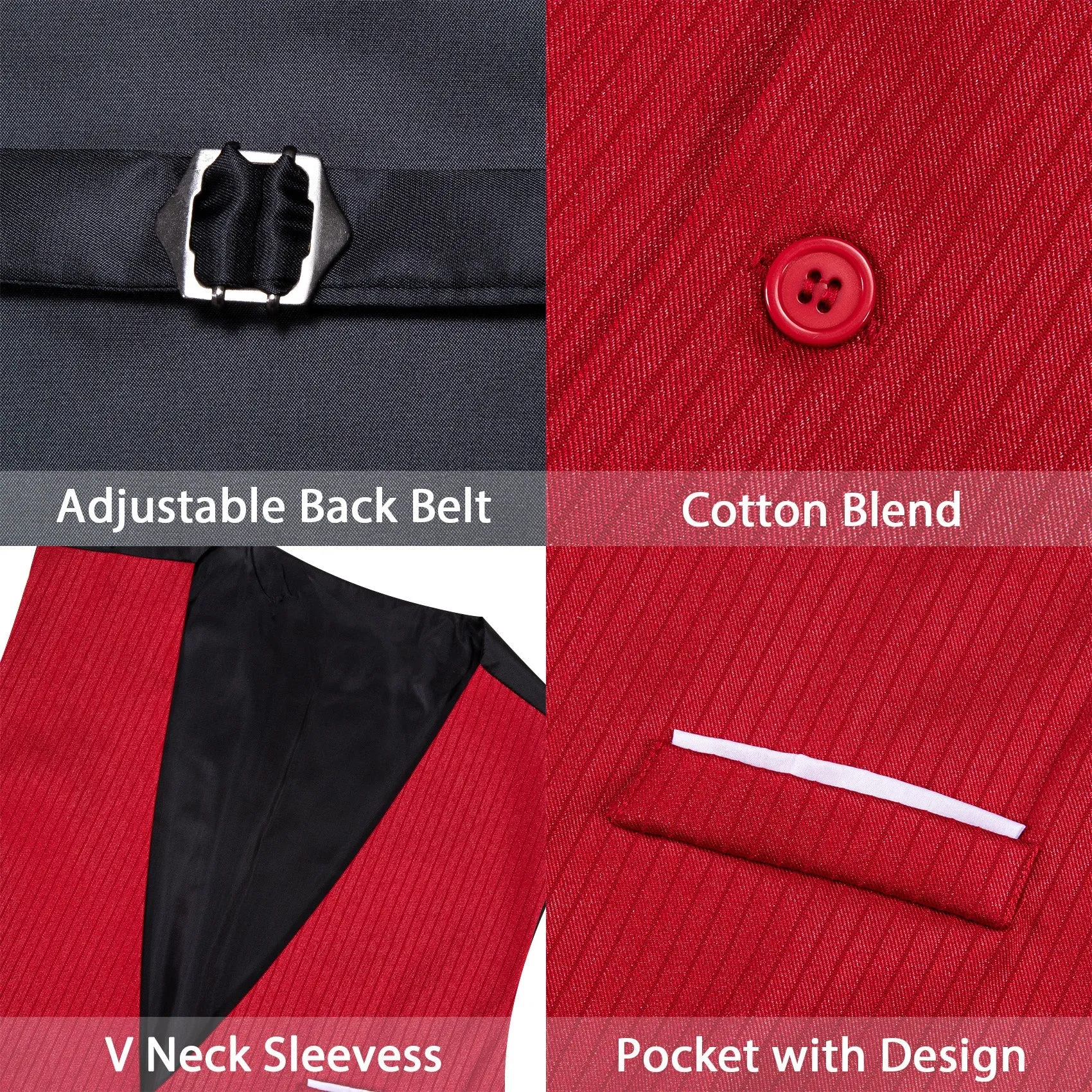 Red Solid Men's V-Neck Business Vest