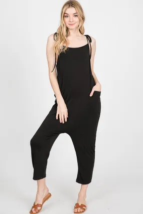 Relaxed Fit Jumpsuit With Tie Shoulder Straps