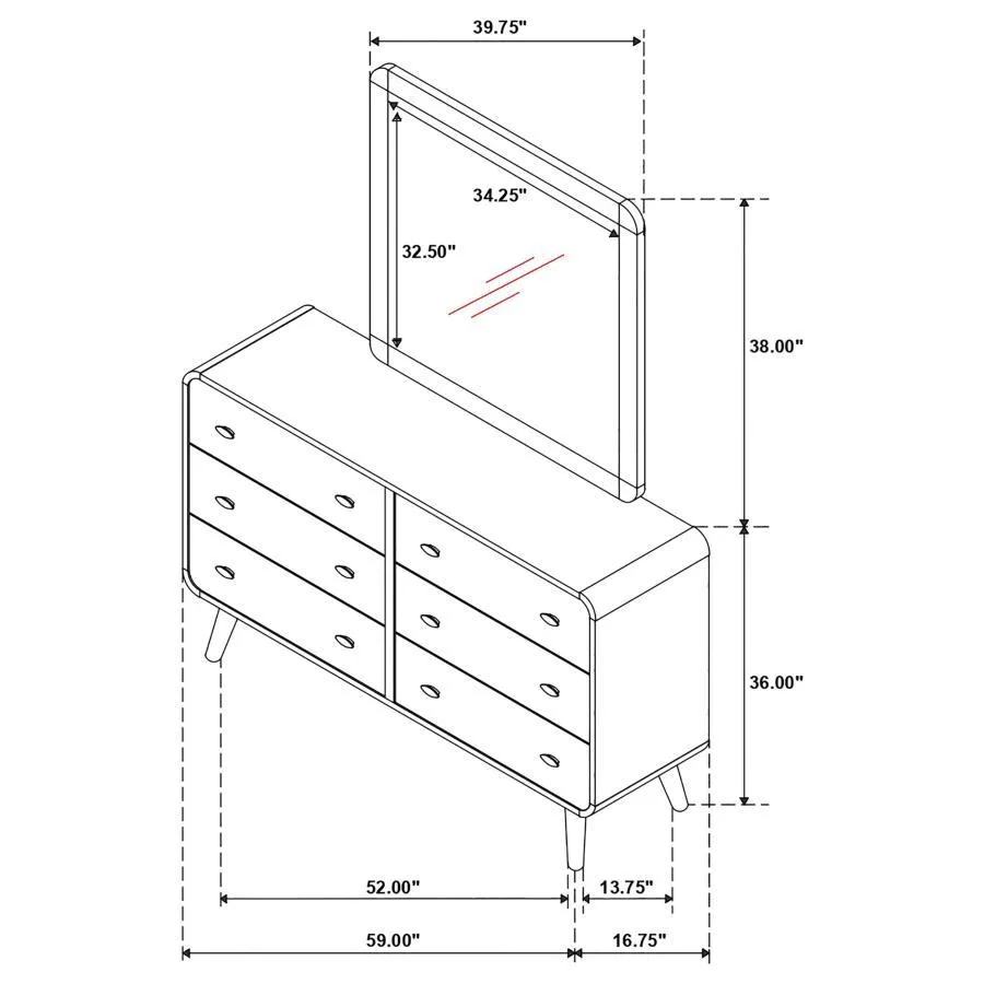 Robyn - 6-Drawer Dresser With Mirror - Dark Walnut