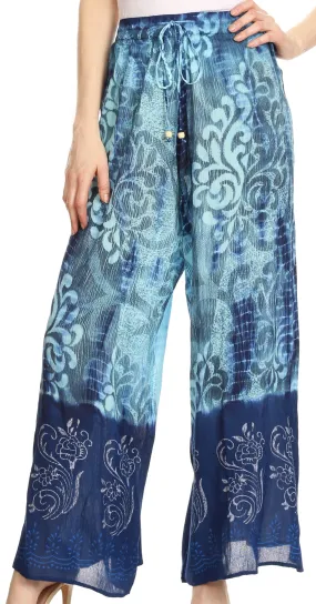 Sakkas Aline Tie-dye Wide-leg Palazzo Pants with Adjustable Waistband