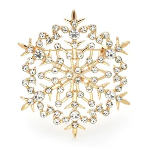 Shimmering Rhinestone Encrusted Winter Snowflake Brooch Pins