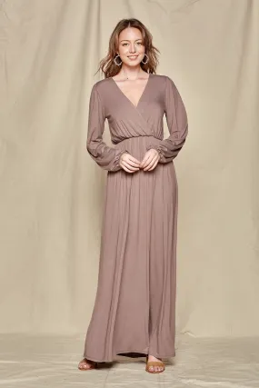 Solid Wrap Maxi Dress Style 5070 in Mocha