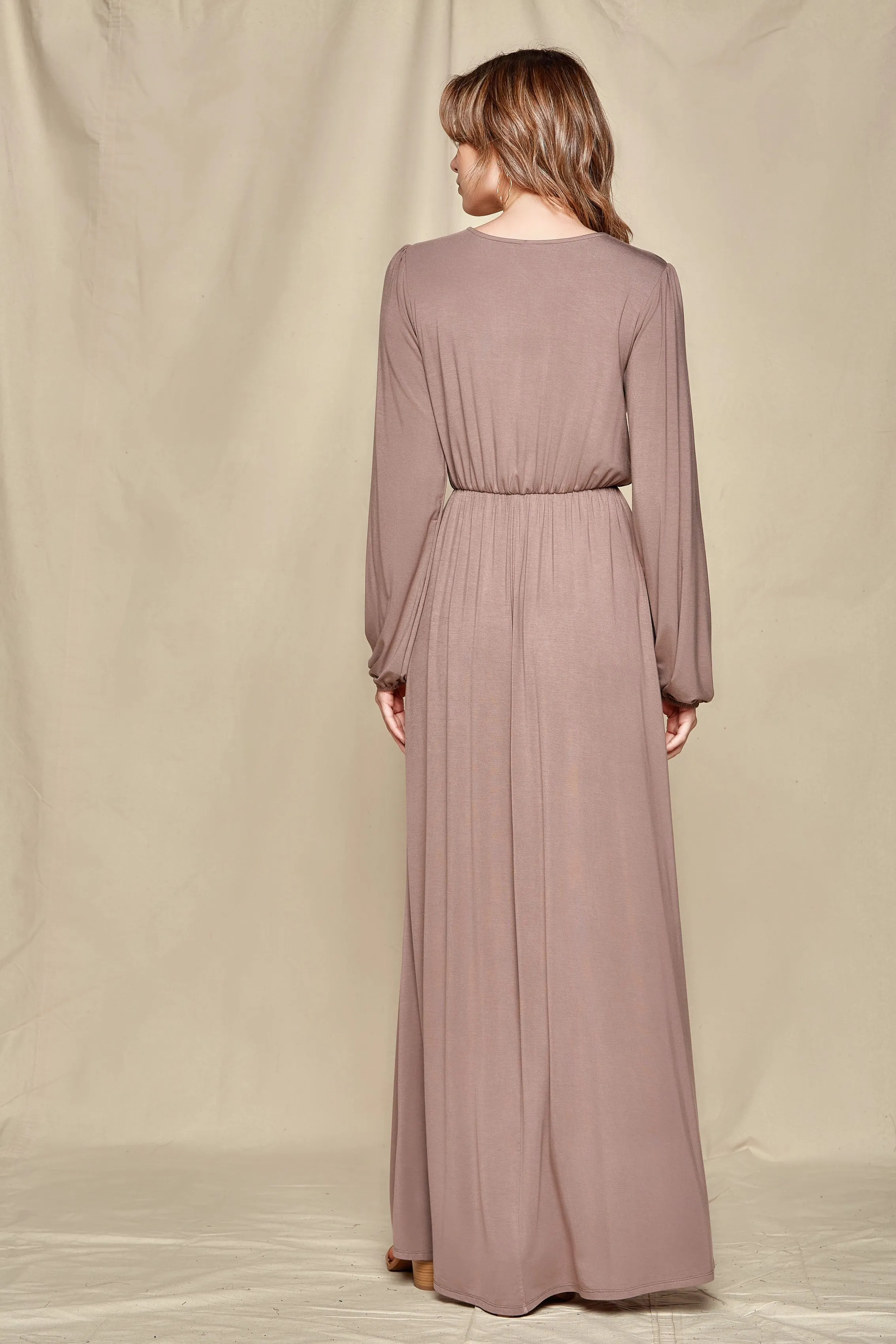 Solid Wrap Maxi Dress Style 5070 in Mocha