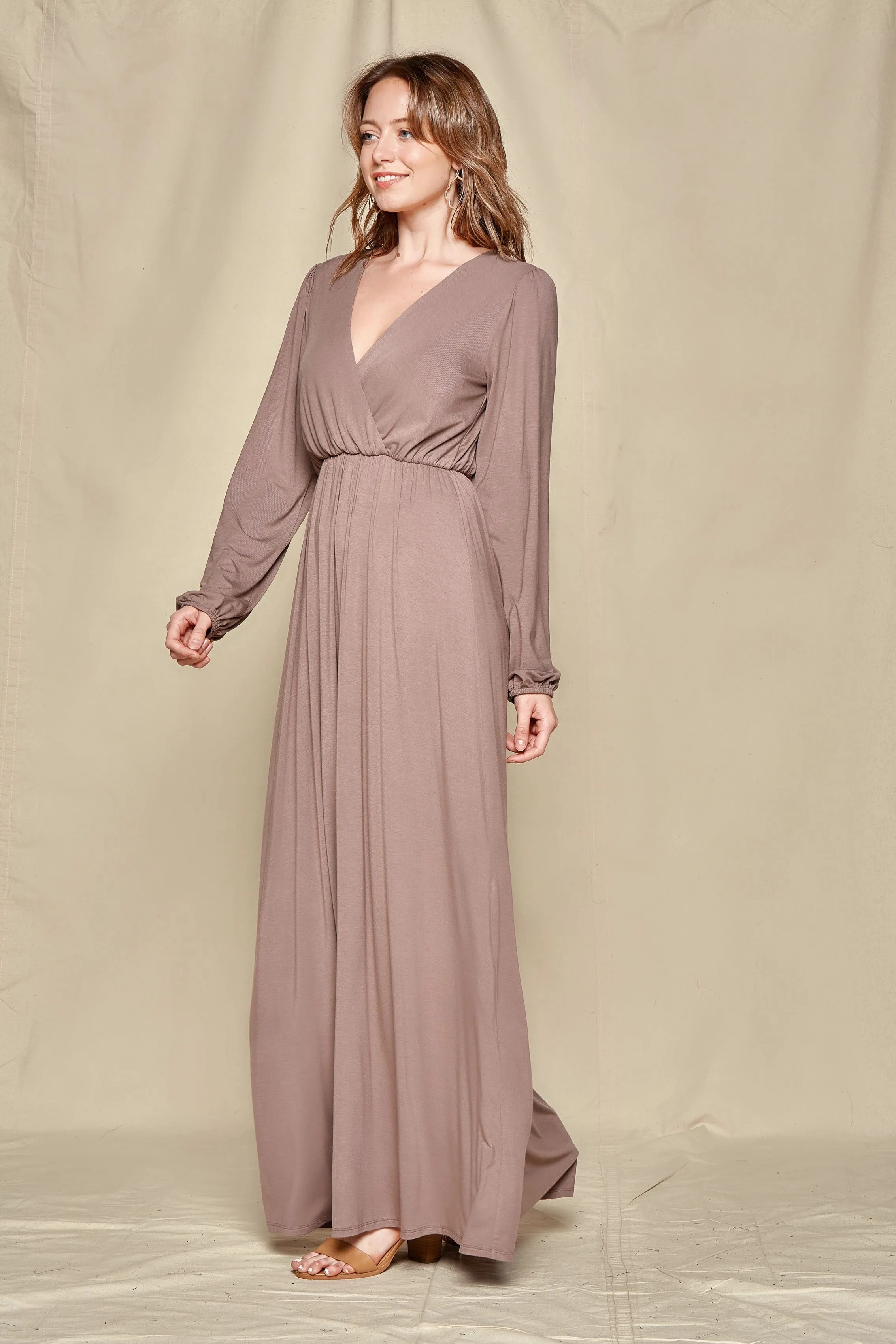 Solid Wrap Maxi Dress Style 5070 in Mocha