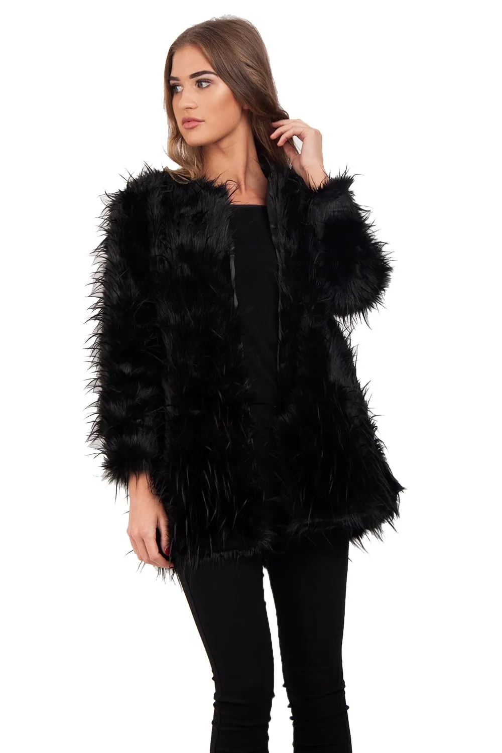 Spike Faux Fur Shaggy Coat Jacket