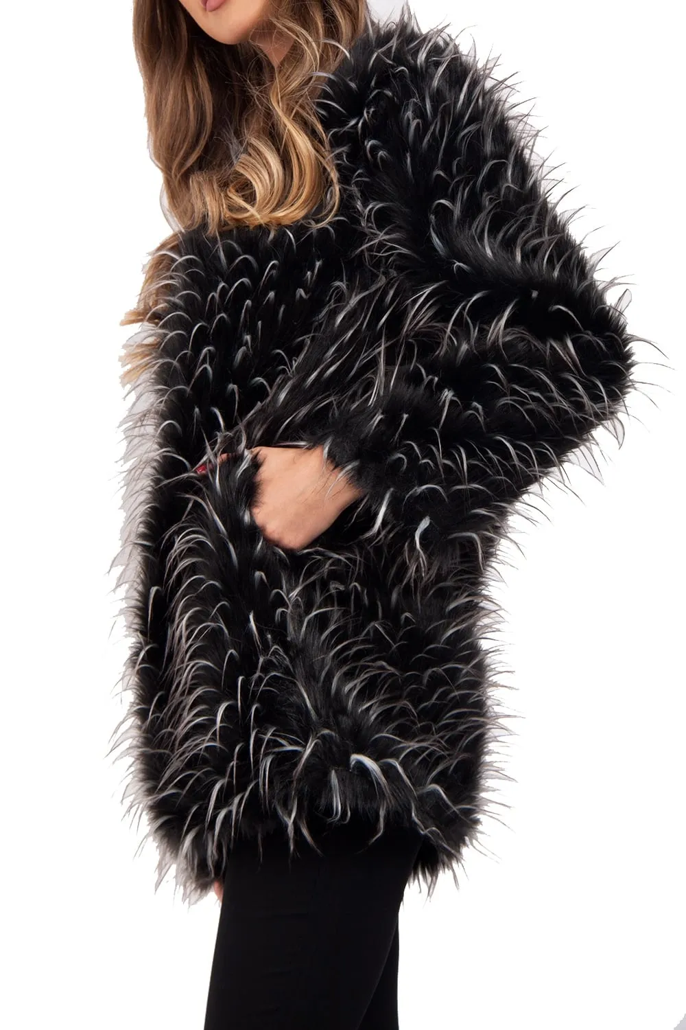 Spike Faux Fur Shaggy Coat Jacket