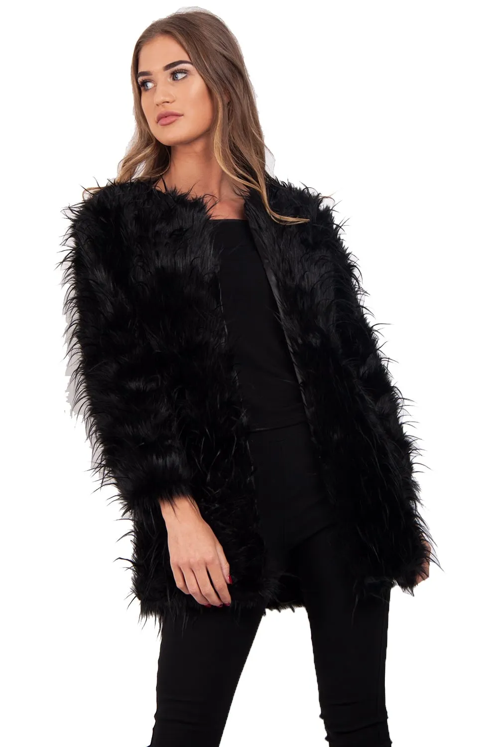 Spike Faux Fur Shaggy Coat Jacket