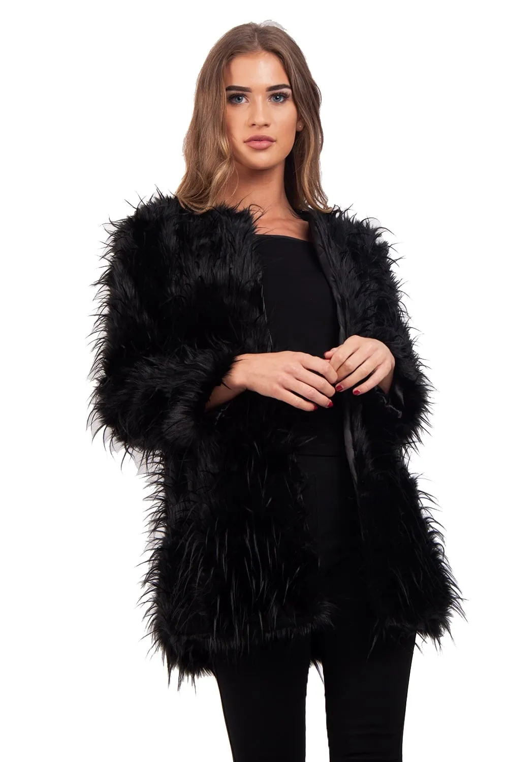 Spike Faux Fur Shaggy Coat Jacket