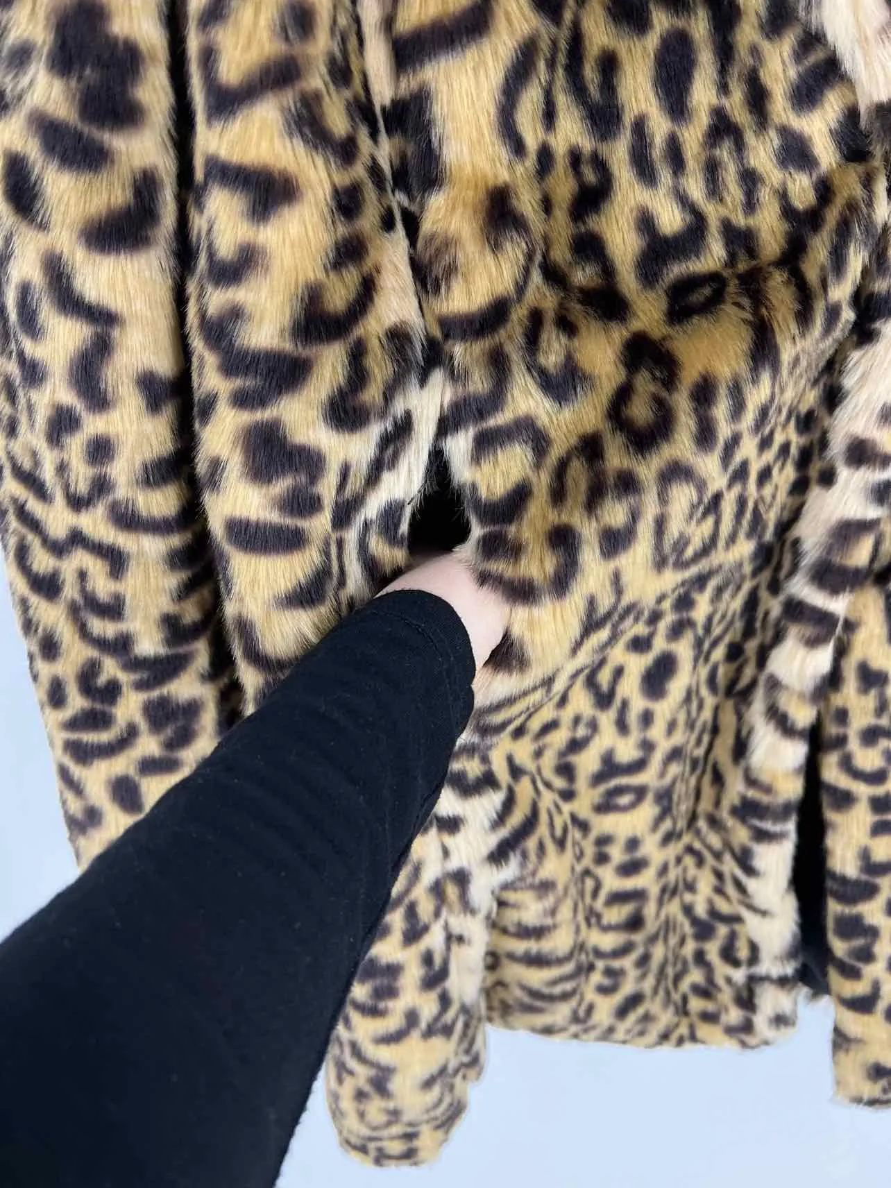 Steve Madden Size L Tan/Black Animal Print Faux Fur Coats Coat