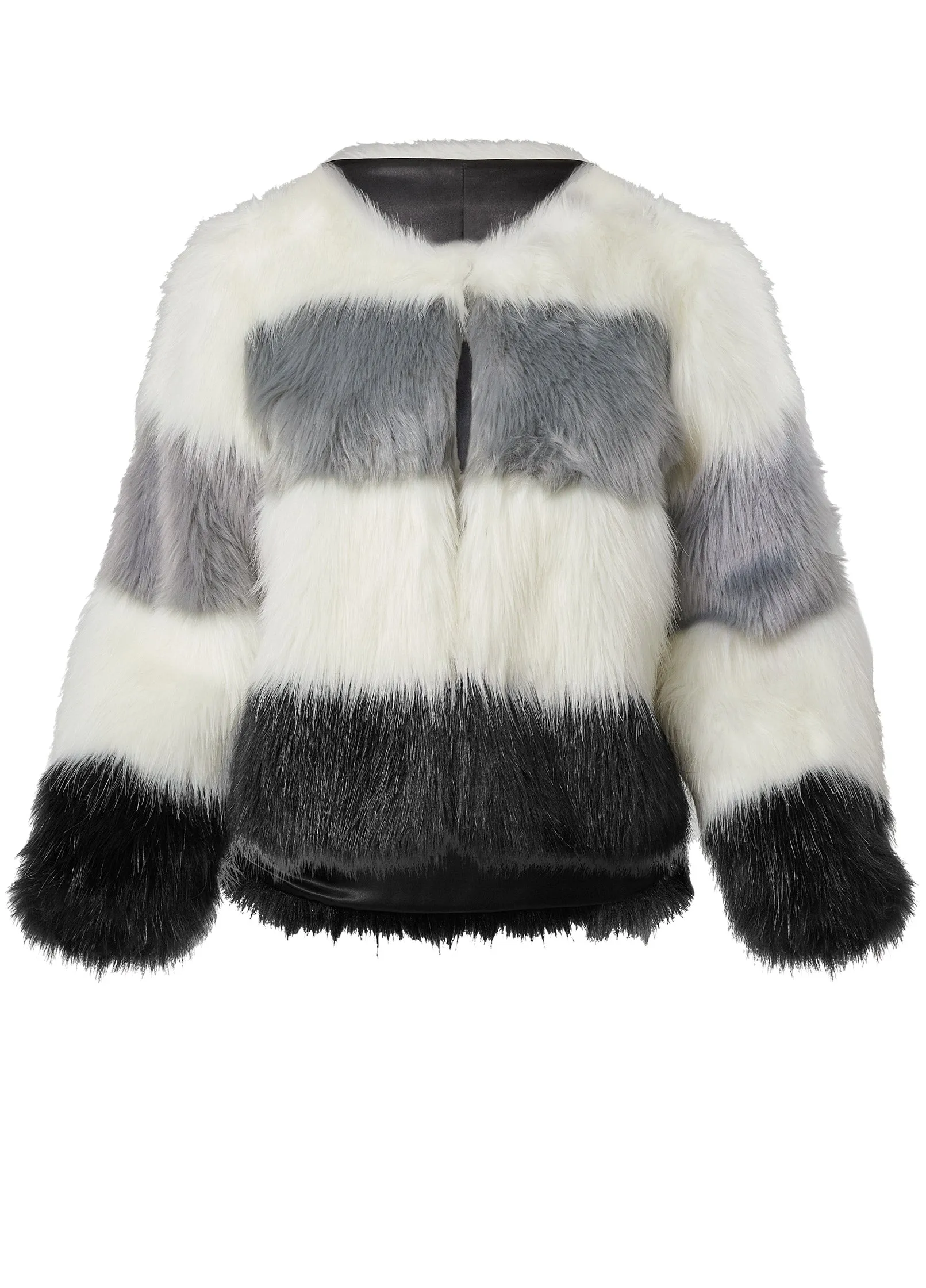 Striped Faux Fur Coat  - White Multi