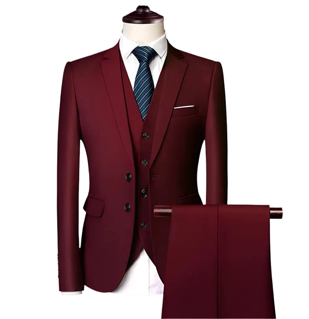 Stylish Designer Blazers Elegant Formal Business Luxury Full Vest Pants Coats Jackets 2-Button 3 Pcs Set