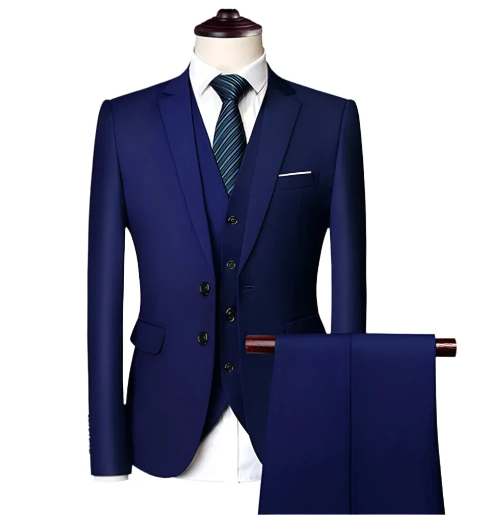 Stylish Designer Blazers Elegant Formal Business Luxury Full Vest Pants Coats Jackets 2-Button 3 Pcs Set