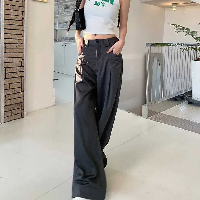 Summer Senior Sag Loose Wide-leg Button Pants