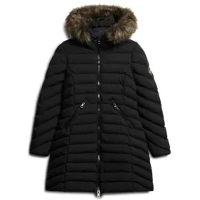 Superdry Womens Fuji Faux Fur Hood Mid Length Coat Black