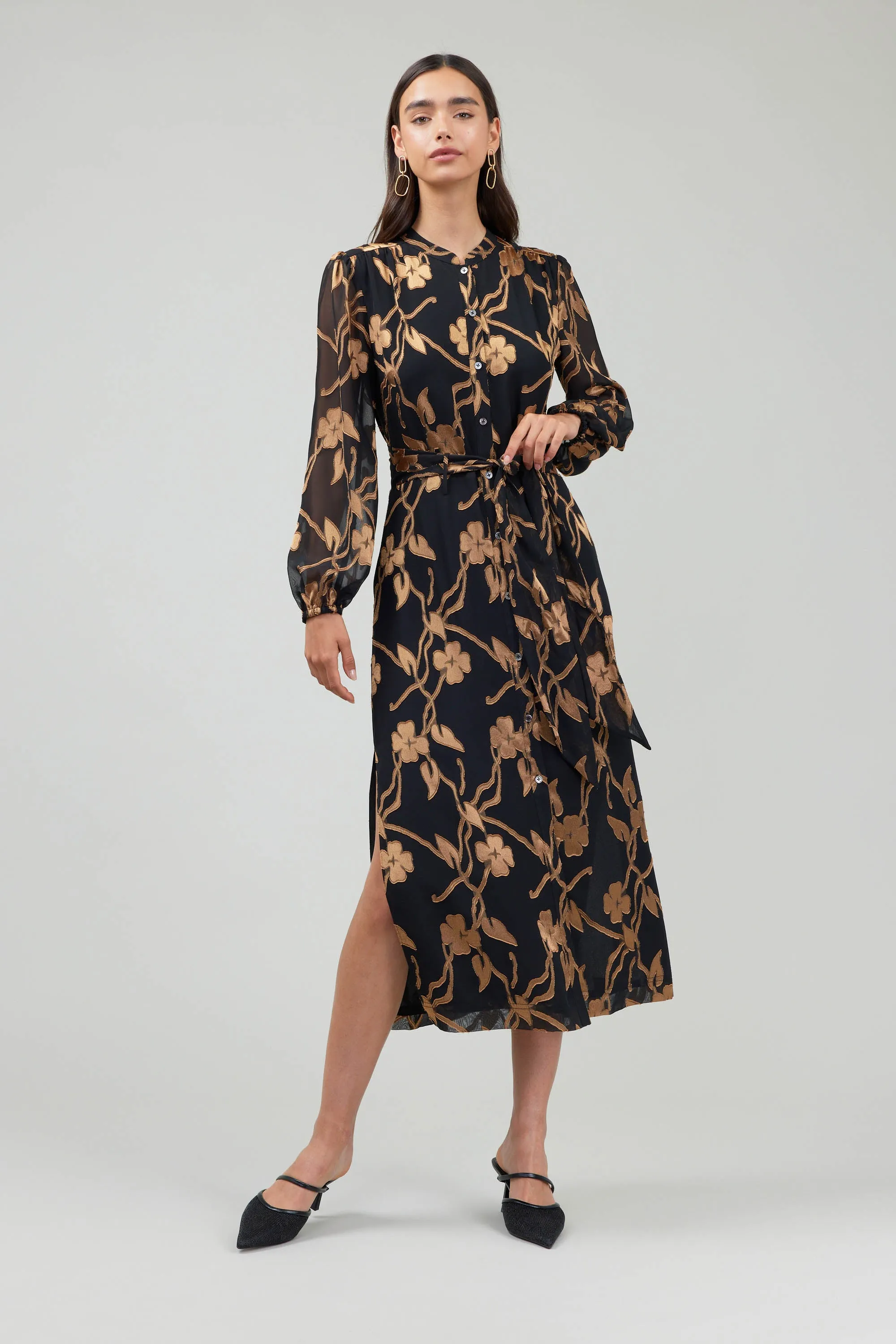 Textured Floral Midi Dress